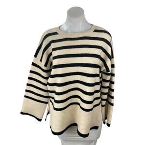 BSB Jeans Women's Beige Black Striped Long Sleeve Rib Knit Sweater Top Size XS